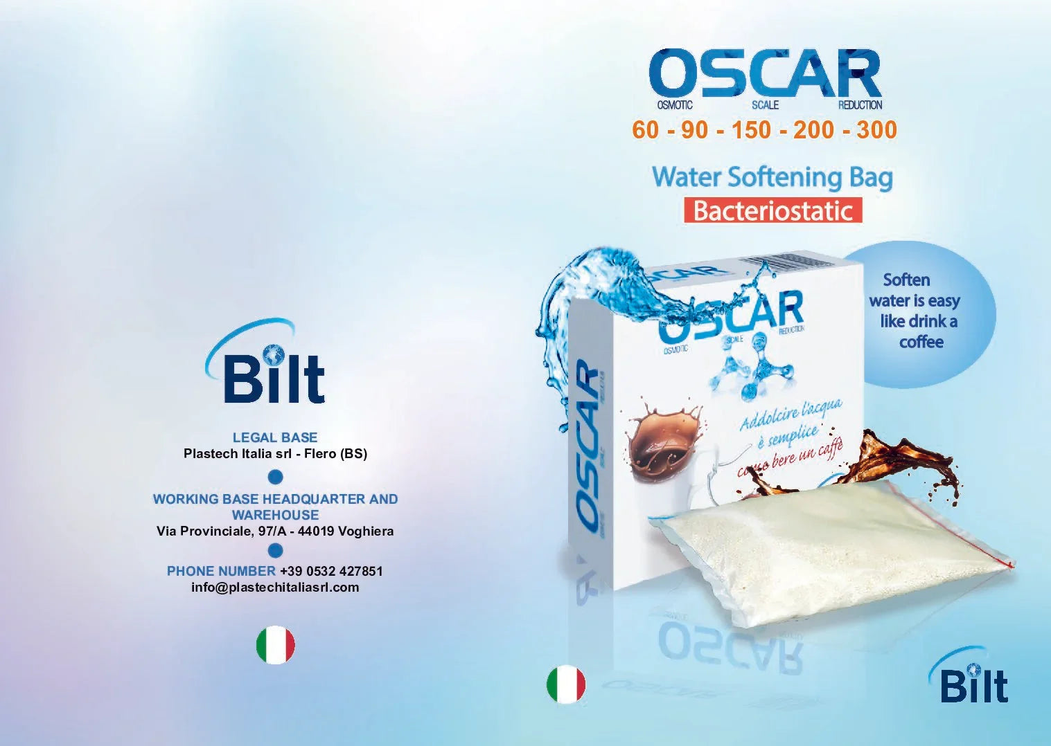 OSCAR water softening bag verpakking met bacteriostatische werking, ideaal voor espressomachines
